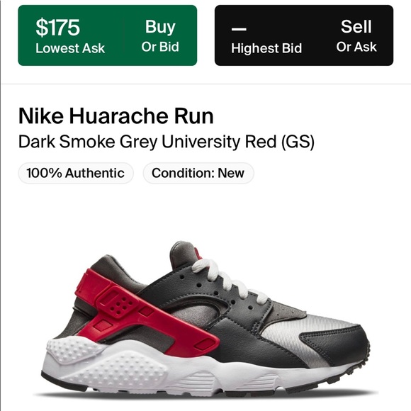 NIKE HUARACHES RUN
DARK SMOKE GREY UNV RED
Sz 3Y 
ADIDAS CLASSIC
Clean. 
2Y - Picture 8 of 8